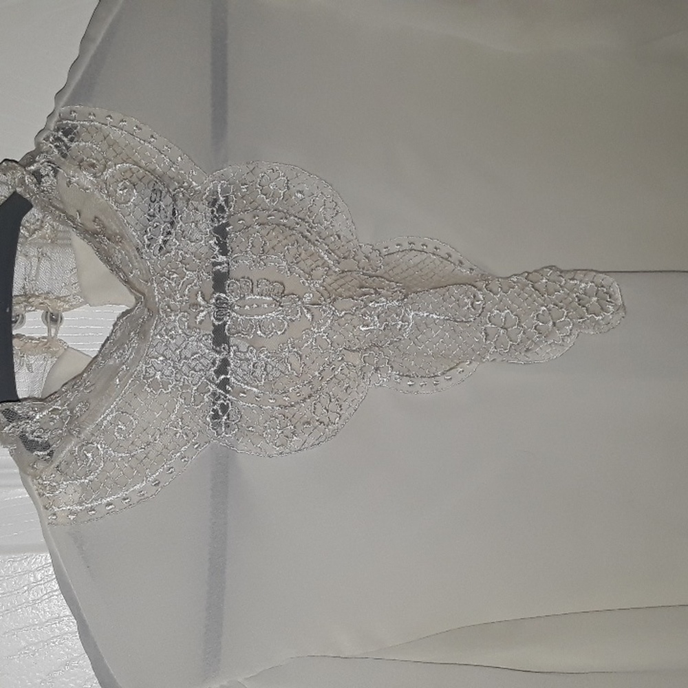 Authentic Vintage Beautiful Lace mesh blouse, high neck, swiss dot insets, Doen - Picture 12 of 15